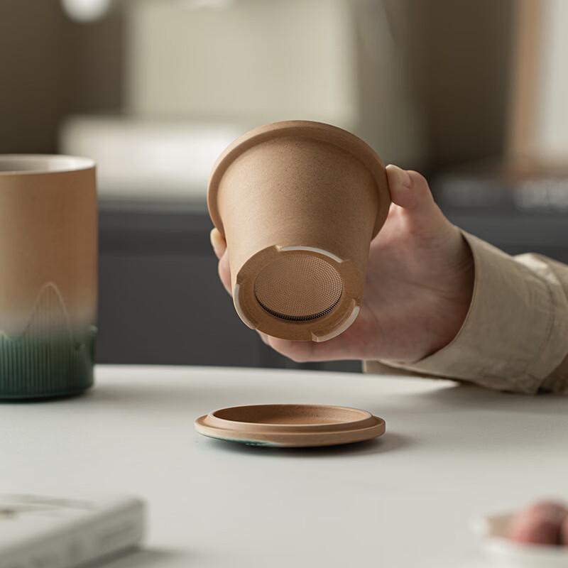 OLOEY Gradient Ceramic Tea Cup with Filter and Lid