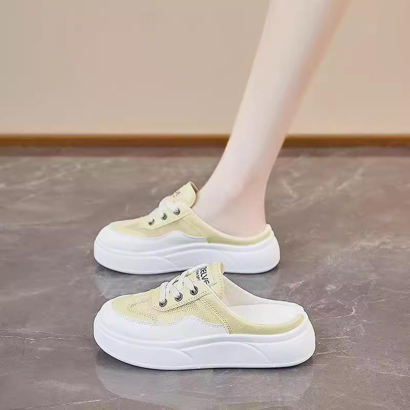 

2025 new thick-bottomed woven hollow bag head cool slippers women s comfortable and breathable one-pedal beach Roman slippers 35 жёлтый