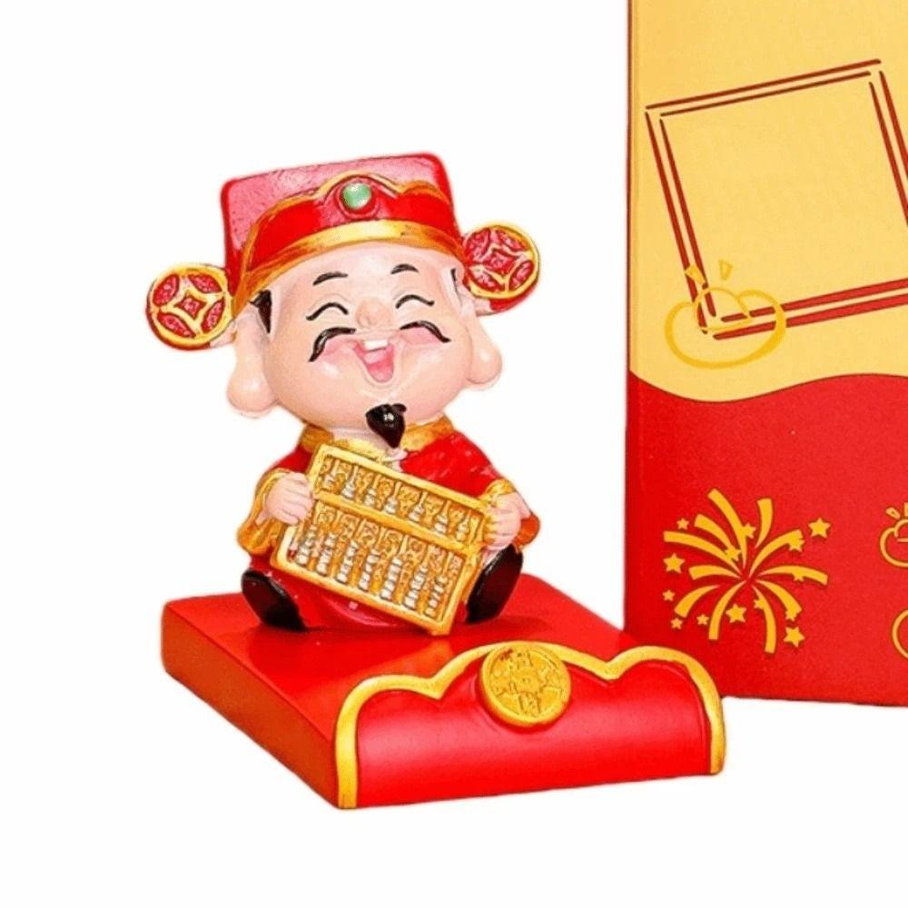 Festival Decorative Statue Chinese Wealth God Ornament Resin Mobile Phone Stand  Home Party Decor