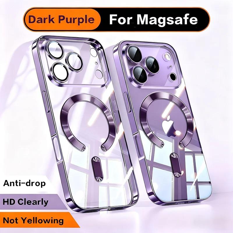 Luxury Plating Magnetic Clear Phone Case For iPhone 17 16 15 14 13 Pro Max 17 Air For Magsafe Lens Protection Shockproof Cover