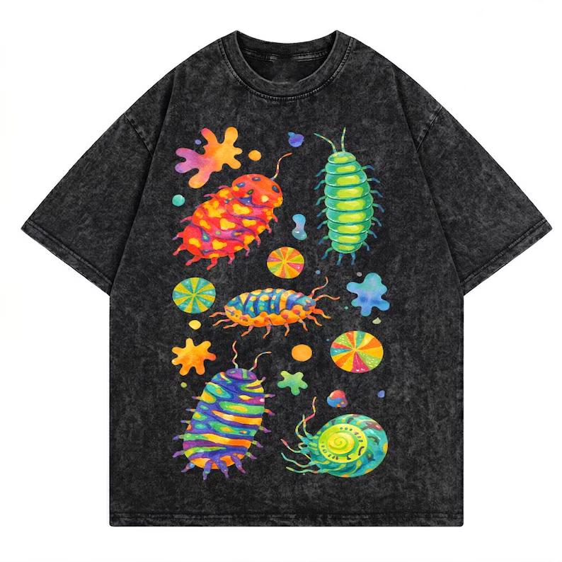2026 Vintage Colorful Insect Bug Print T-Shirt Y2K Psychedelic Entomology Tee Men Women Casual Loose Fit Crew Neck Short Sleeve Top Loose Streetwear