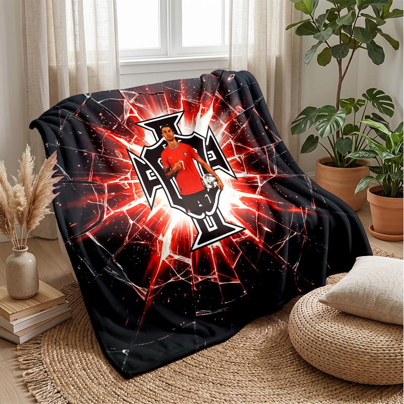 Portugal Football Printed Flannel Blanket Skin Friendly Warm Decorative Throw for Indoor Couch Bed Daily Use