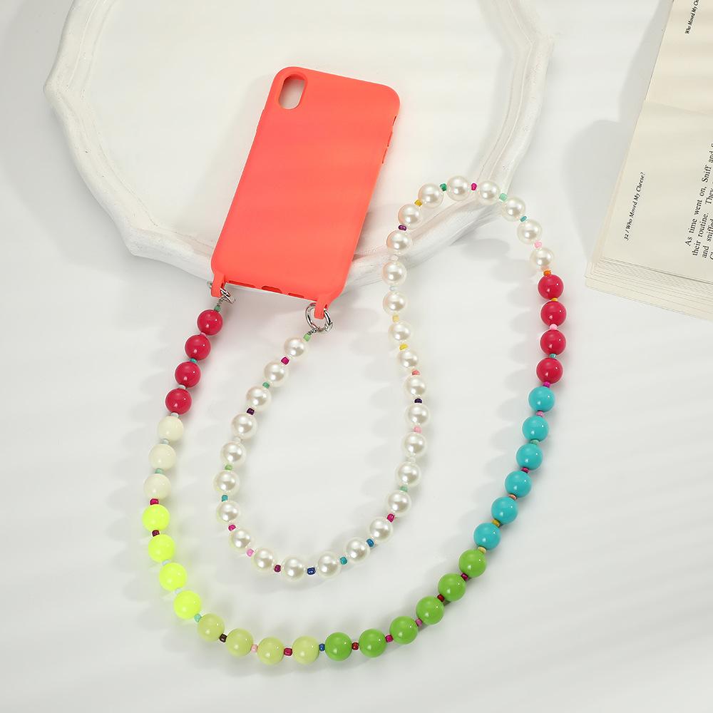 INS style new pearl acrylic colored bead long anti-loss portable diagonal span hand carry fashion chain mobile phone chain