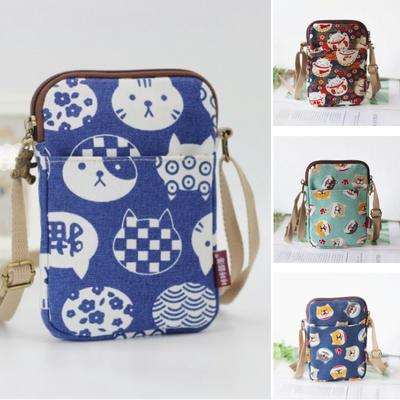 Cute Cat Animal Print Crossbody Bag Kawaii Canvas Phone Purse Small Shoulder Bag With Adjustable Strap Purses and Handbags