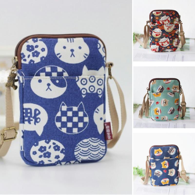 Cute Cat Animal Print Crossbody Bag Kawaii Canvas Phone Purse Small Shoulder Bag With Adjustable Strap Purses and Handbags