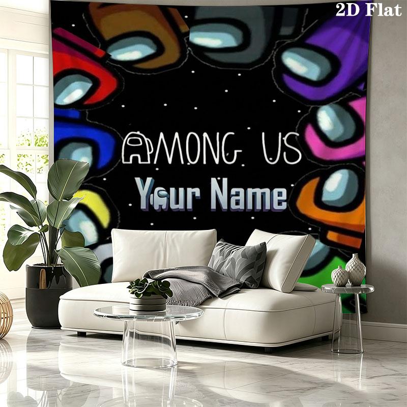 Among Us Custom Name Wall Tapestry Aesthetic Wall Hanging Printed Fabric Blanket Decorative Tapestries for Bedroom Living Room Home Decor