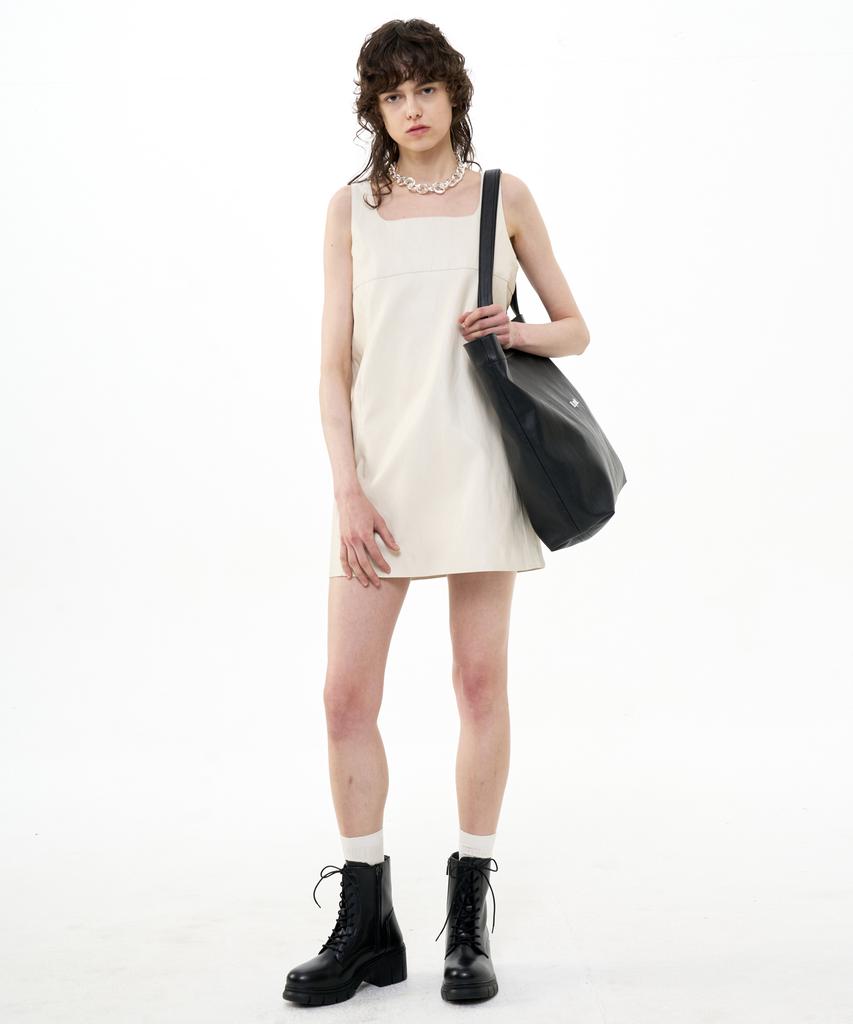 Bikwaieos A-Lined Faux Leather Mini Dress_Ivory