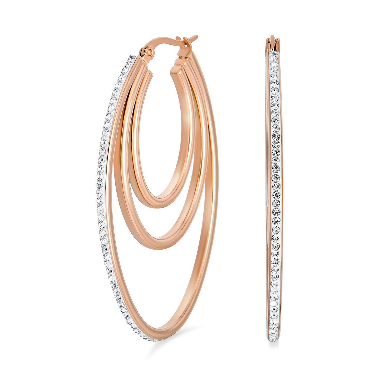 

Серьги-кольца из нержавеющей стали с розовым золотом, 3 ряда, 5 см [Bling Jewelry] для женщин