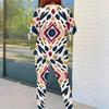 Women Plus Size Two Piece Set Round Neck Long Sleeve Printed Top And Fitted Pants