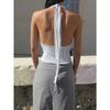 Women Sexy Twisted Knot Halter Backless Cropped Cami T Shirt Top