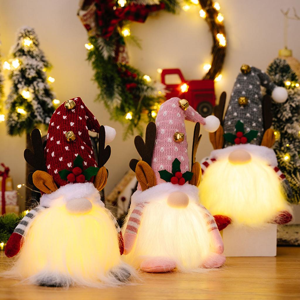 Christmas Gnome Plush Decoration Lighted Swedish Xmas Handmade Scandinavian Tomte Elf Doll