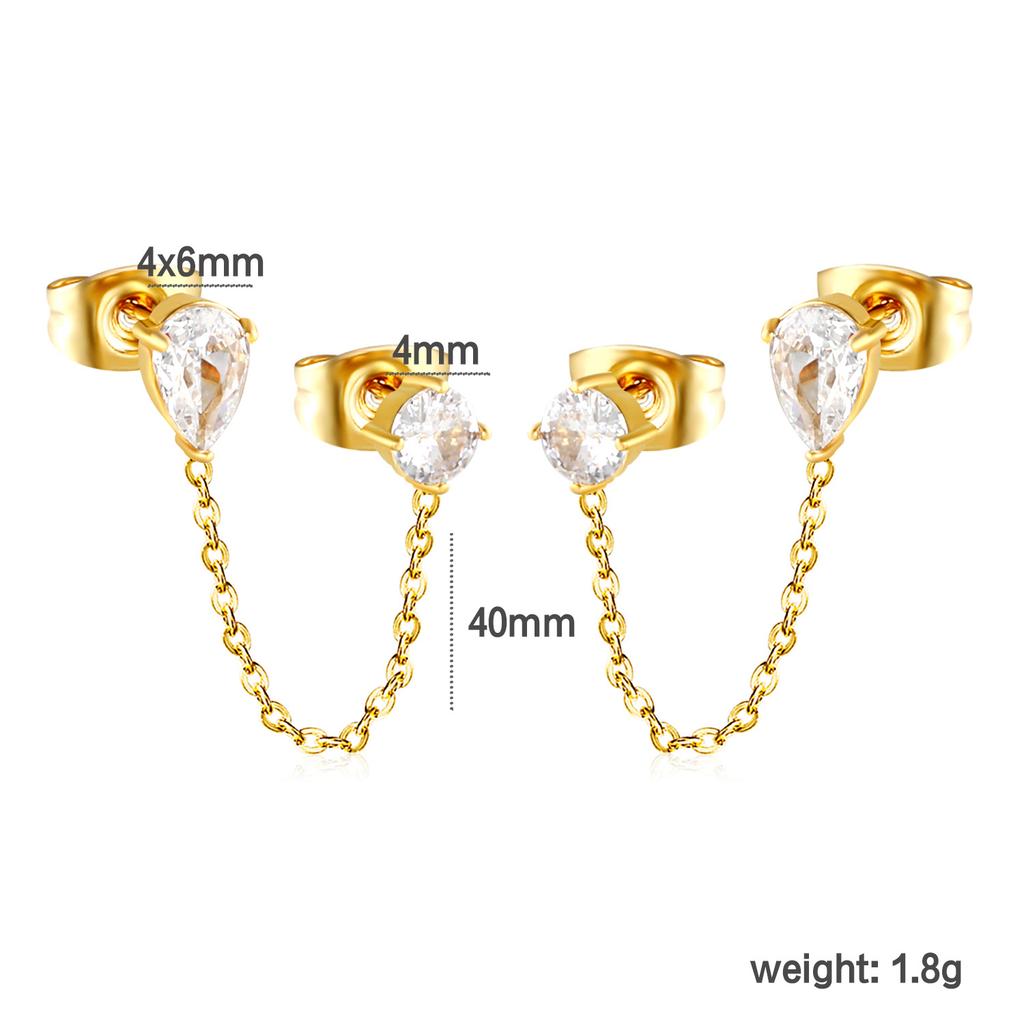 Personalized Long Heart Drip Oil Screw Ear Bone Studs Double Ear Piercing Earrings for Women