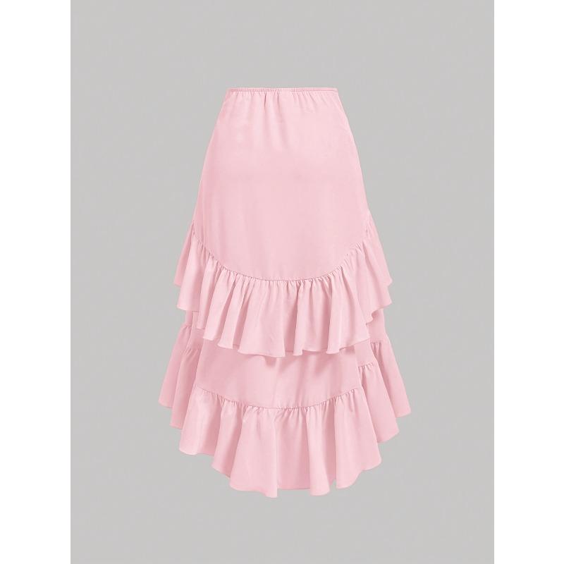 Sommer Eleganter High Waist Uni Rock mit Volantsaum Schlankmachendes Design