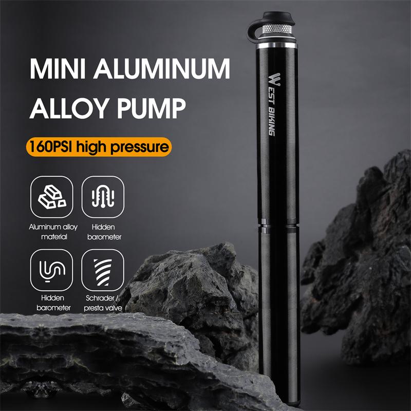 WEST BIKING Bicycle Pump 160PSI High Pressure With Hose Aluminum Alloy Pump MTB Road Bike Schrader Presta Valve Tire Inflator