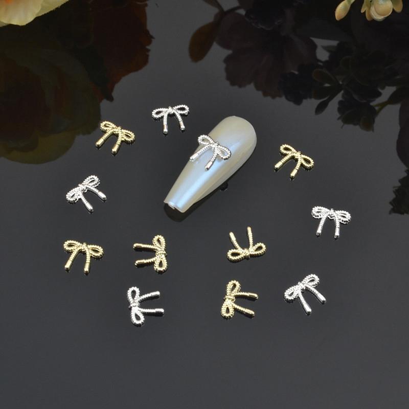 Oro Argento Fiori Accessori Manicure Unghie Unghie Gioielli Nail Art Fiocco Decorazioni Unghie Punte per Nail Art 3D