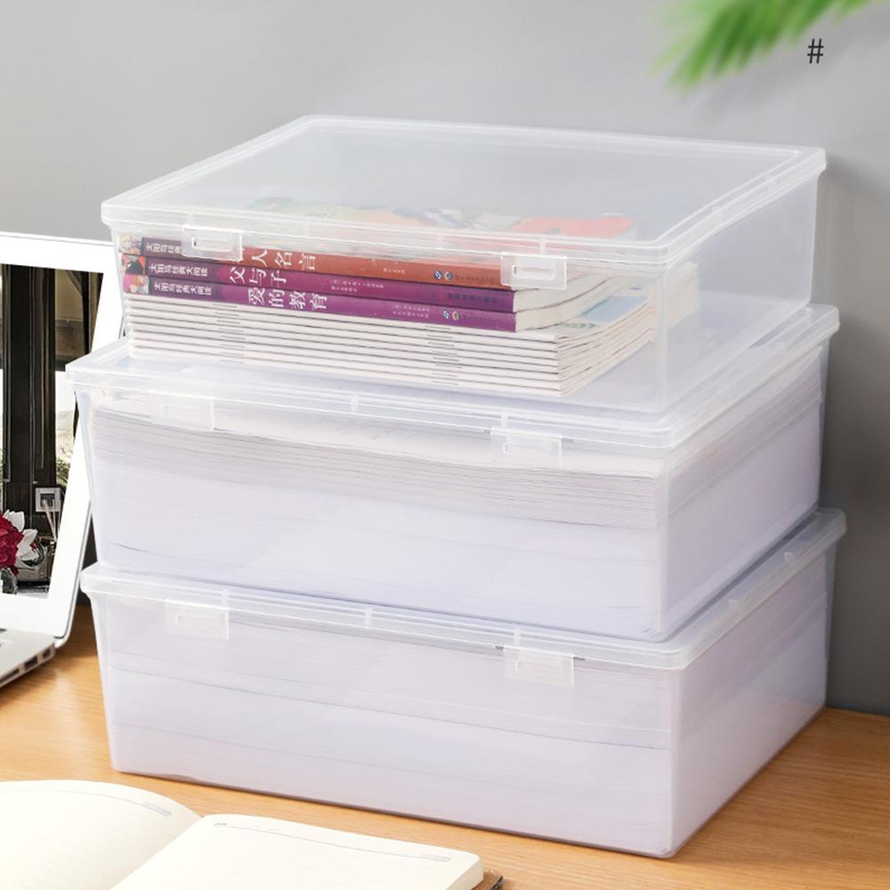 Transparent A4 Dokumentförvaringslåda Kontorsmaterial Plastförvaringslåda A4 Pappersförvaringsfodral Skrivbordsförvaring Dammtät