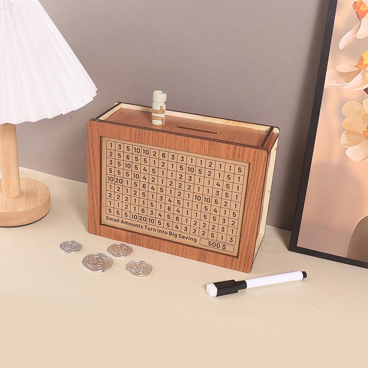 Customized Promotional Wooden Money Saving Box With Counter Desktop Piggy Bank Gift for Children Wooden Crafts Saving Box
