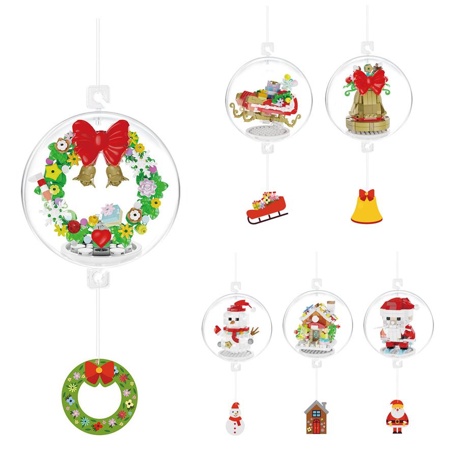 Non-Toxic Christmas Pendant Ball Building Blocks Mini Bricks Bell Snowman Santa Claus Christmas Tree Decorations For Home Christmas Gifts
