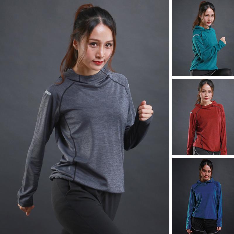 Giacca da donna, felpa con cappuccio, maglietta a maniche lunghe, abbigliamento da corsa e allenamento, maglietta sportiva traspirante ad asciugatura rapida per donna