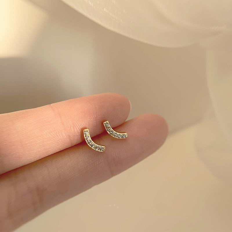 

Серьги-улыбки из стерлингового серебра S925, простые серьги Arc Temperament, серьги со стразами для женщин 925