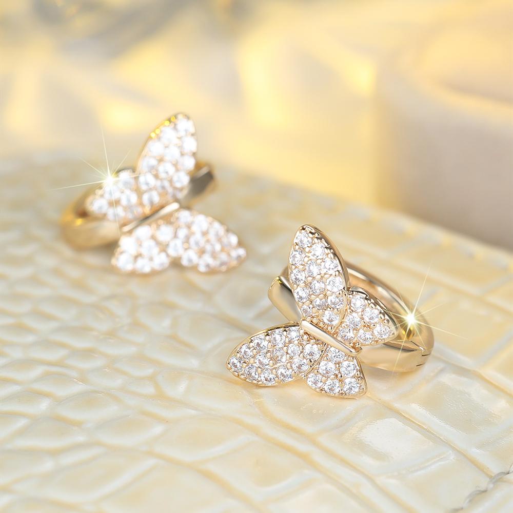 Simple Fashion Gold Color Butterfly Hoop Earrings for Women Zircon Circle Earrings Wedding Bridal Jewelry