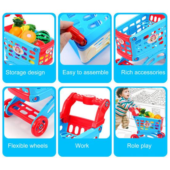 Flexible Wheel Shopping Cart Toy Detachable Colorful Shopping Cart Trolley Toy for Education