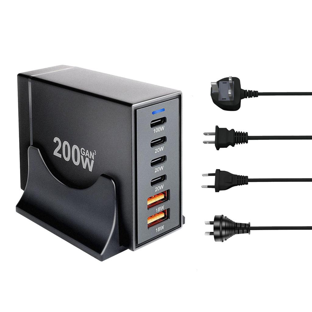 200W Multi-Port USB-PD Fast Charger for Laptops and Phones