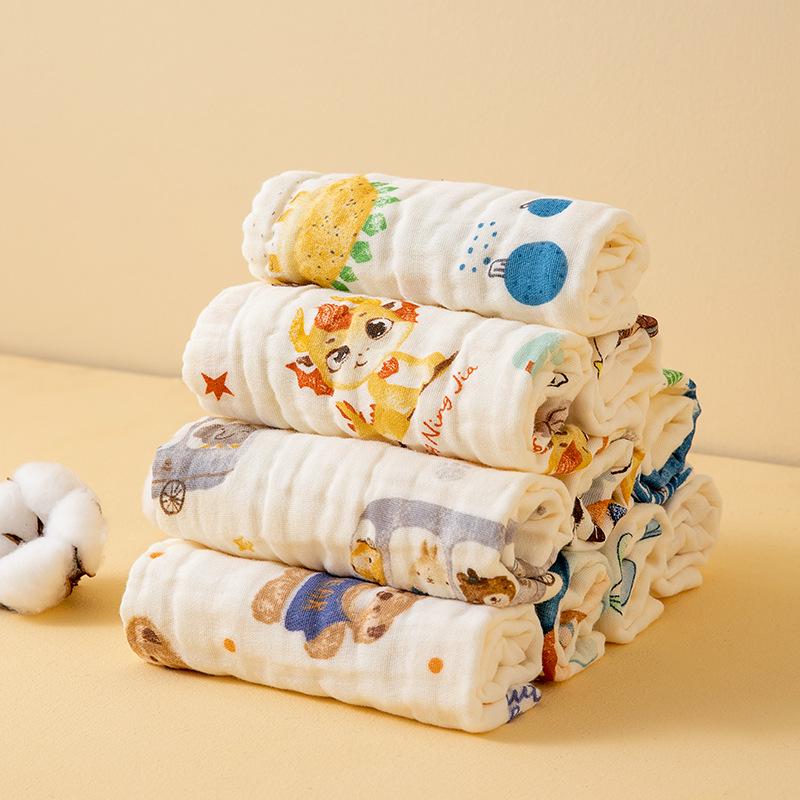 Pure Cotton Baby Washcloth - Soft Cartoon Infant Face Towel, Saliva Towel, Newborn Small Square Towel