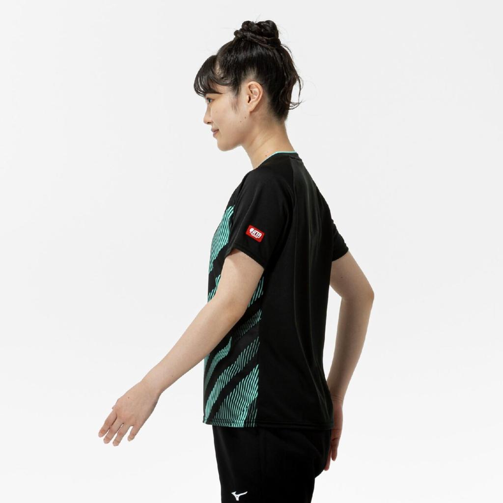 Table Tennis Game Short JTTA Size 2XL Shirt, Sleeve, Certified, Moisture-Wicking, Quick-Drying, Women's, 82JAC214, Black/Blue,