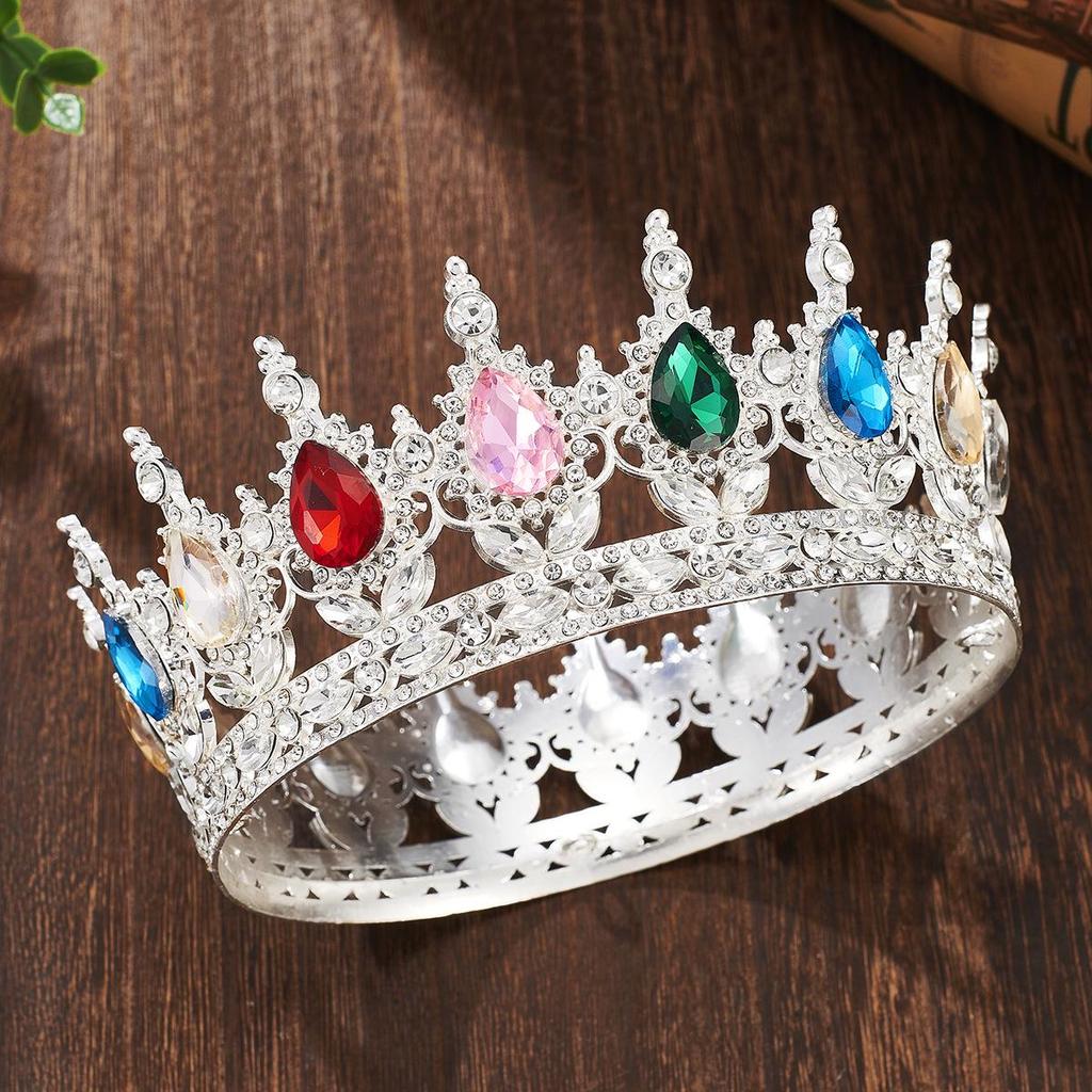 European Baroque Rhinestone King Crown Tiara Hairpiece