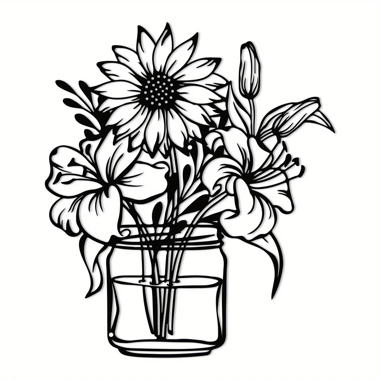 

Очаровательный декор для стен из металла «Подсолнух» — черная ваза. Стильные настенные скульптуры для кухни, ванной комнаты и внутренних помещений светло-серый