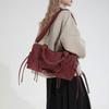 Suede Tote Bag Women's Fashion Shoulder Bag with Lace Up Detail and Adjustable Crossbody Strap