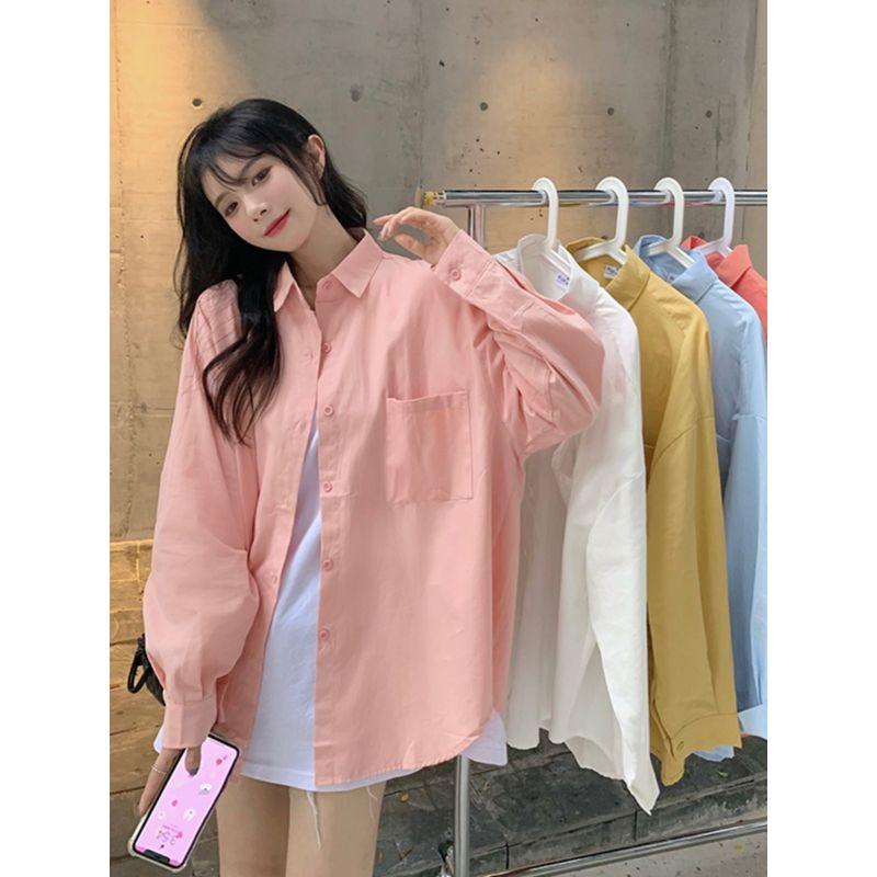 Spring and Autumn Style in Pink Loose Long Sleeves Small Coat Shirt