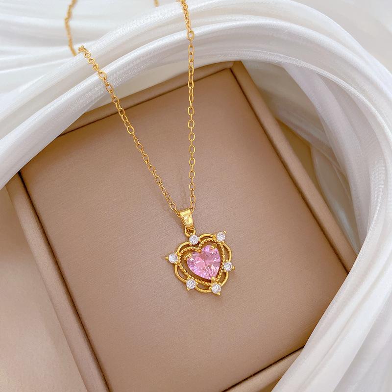 Empty Love Full Diamond Light Luxury Temperament Gorgeous Full Diamond Necklace Female Versatile Collarbone Chain Titanium Steel Chain