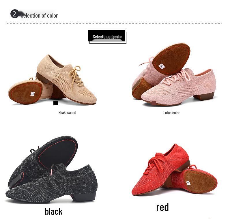 Fly-knit Schnür-Ballerinas mit Absatz für Damen-Latein-, Yoga- oder Jazztanz.