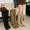 Long Boots Women's Long Tube High Tube 2026 British Style Versatile Interior Height Increasing Square Headed Knight Boots