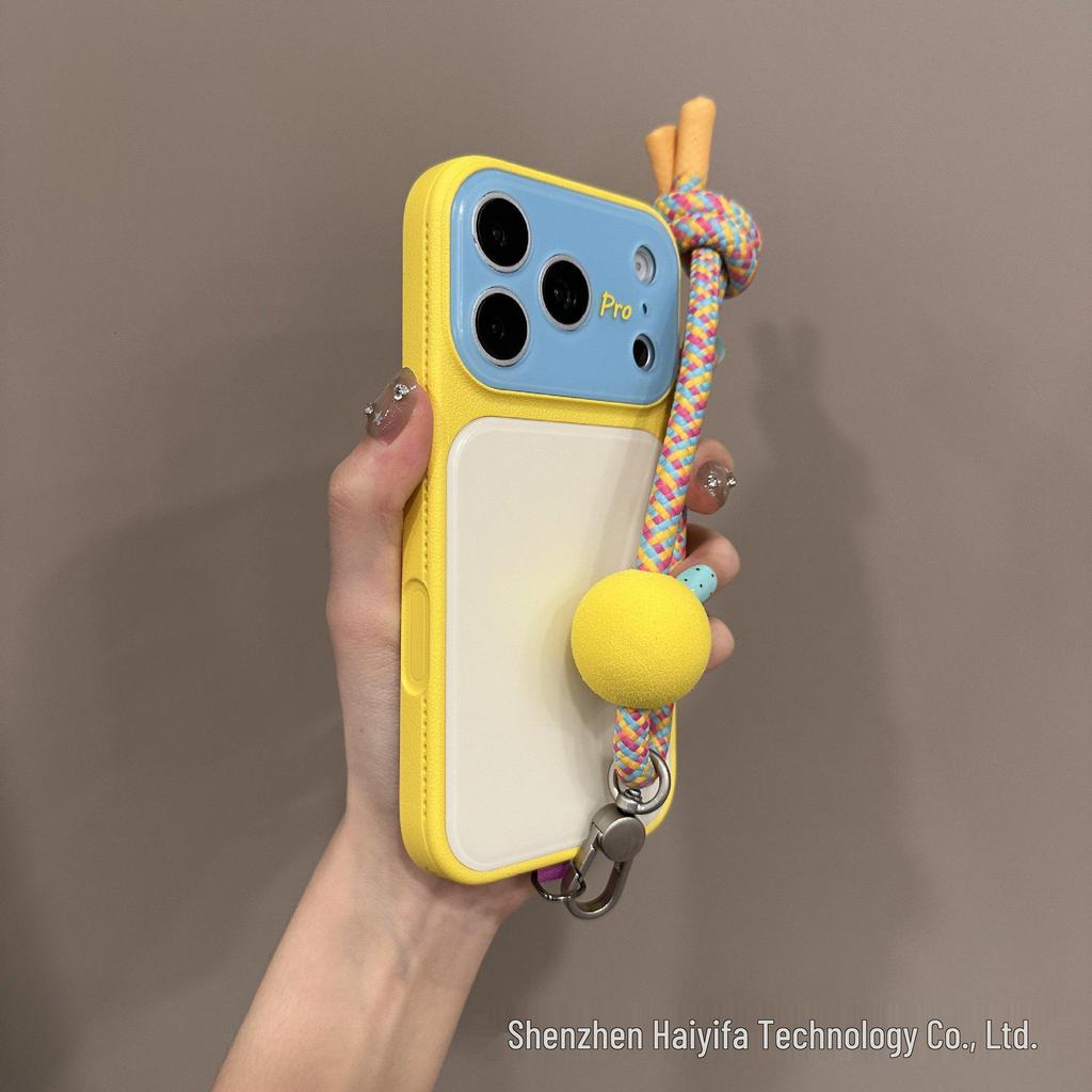 Compatible with Apple iPhone 16 Color-Block Soft Edge Dopamine Case with Large Window & Lanyard for 17 Promax