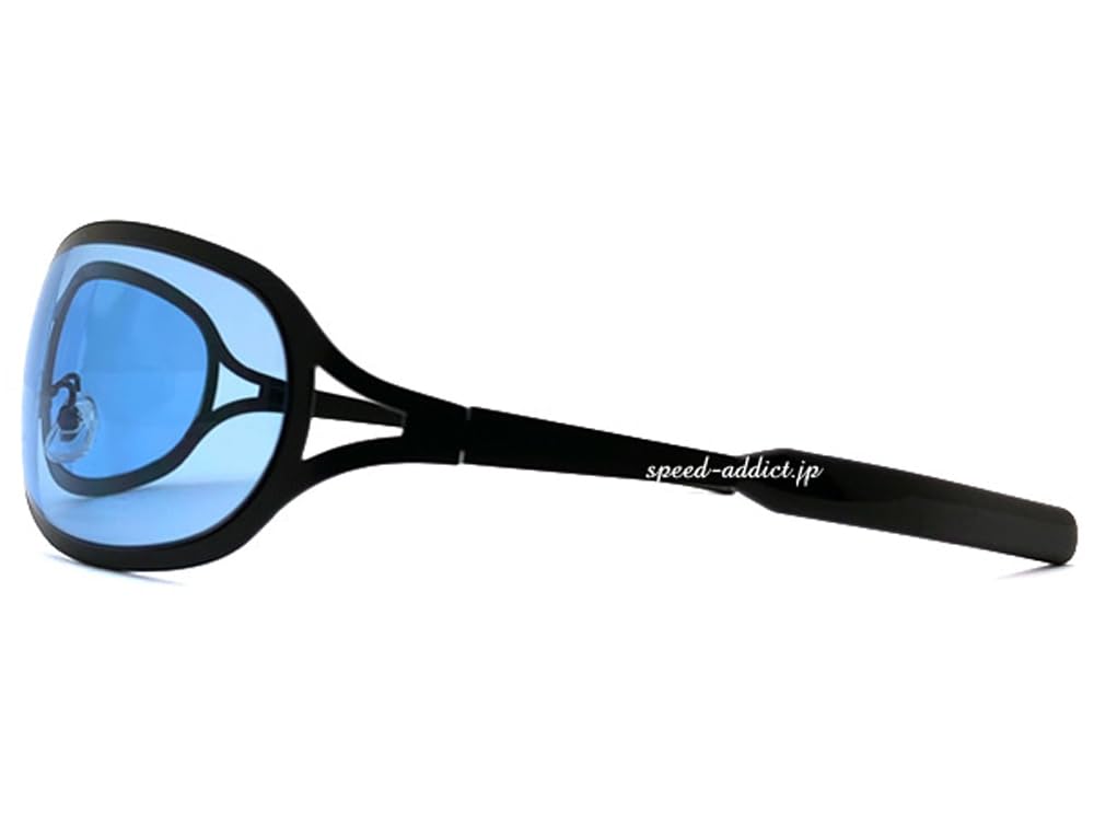 SPEED ADDICT Metal Oval Sunglasses, Matte Black x Light Blue