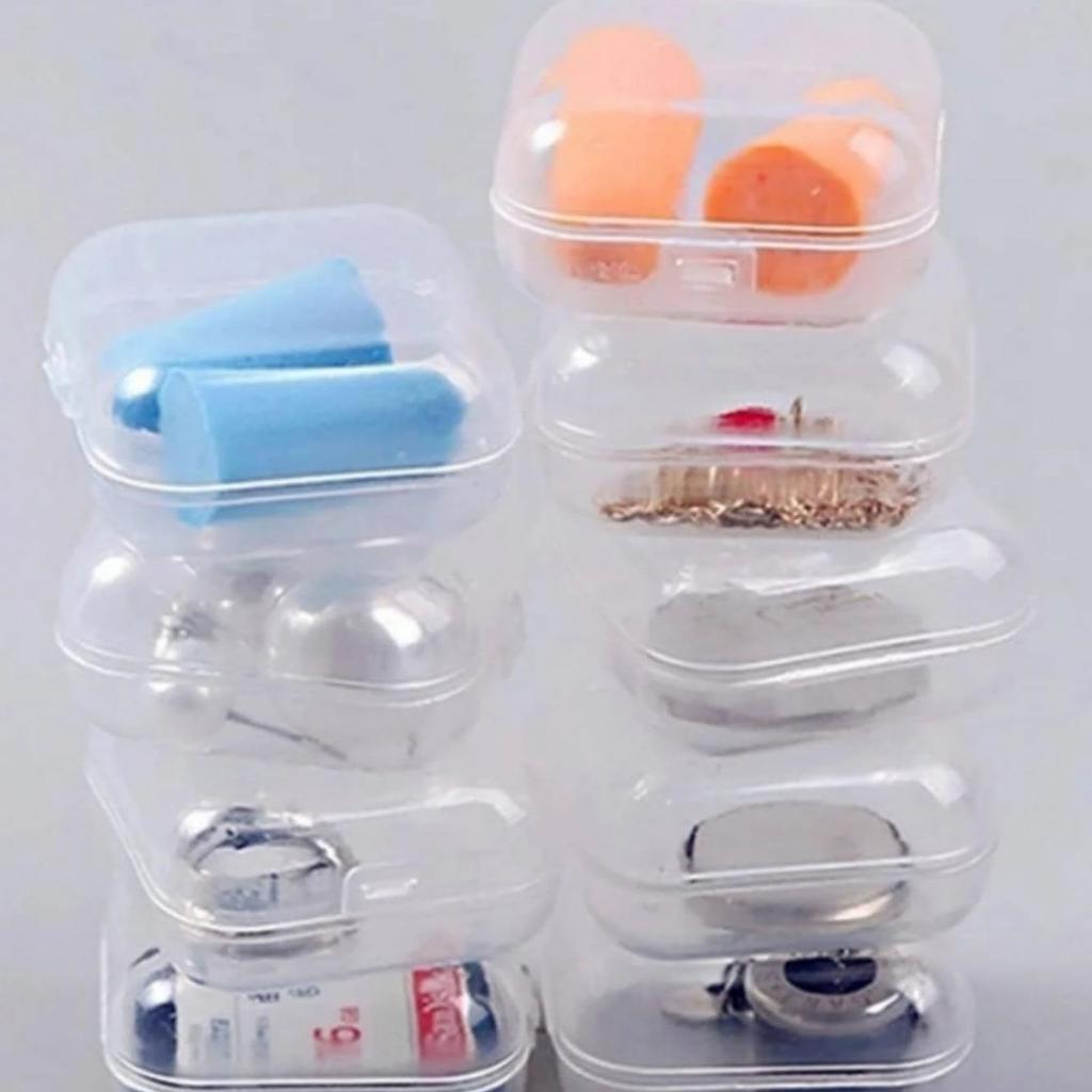 קופסת אחסון מרובעת מיני פלסטיק שקוף מכסה מתקפל קופסה קטנה לכדורים תכשיטים עגילים אבק אריזות אחסון קופסאות