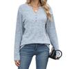 New Autumn and Winter V-neck Button Loose Long-sleeved Strip Stretch Solid Color T-shirt Top for Women