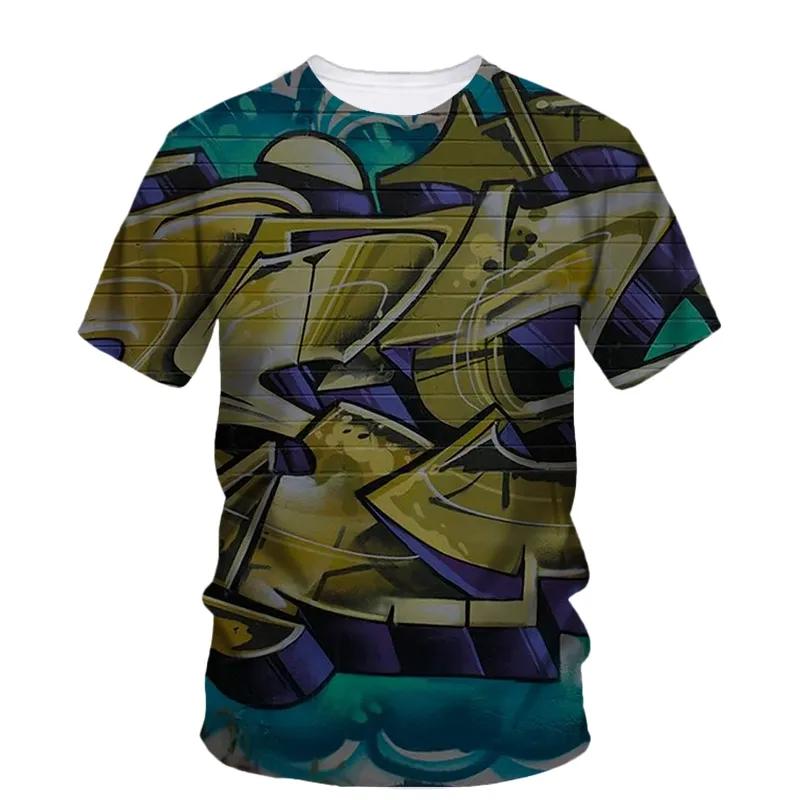 Sommar Ny Kreativ Graffiti Målning Konst Linje T-shirt Herr Mode Casual Hip Hop Harajuku 3D HD Tryckt O Krage Kort Ärm