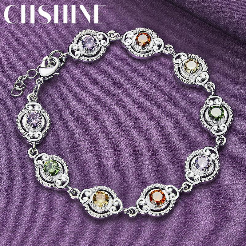 CHSHINE 925 Sterling Silver Color Crystal Chain Bracelet For Women Wedding Party Fashion Jewelry