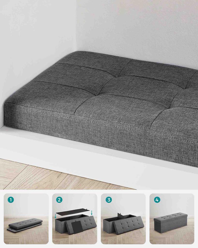 Songmics Bench with Storage Space, Seat Chest, Storage Box, Foldable, Max. static load capacity 300 kg, with metal divider grid, 120 L