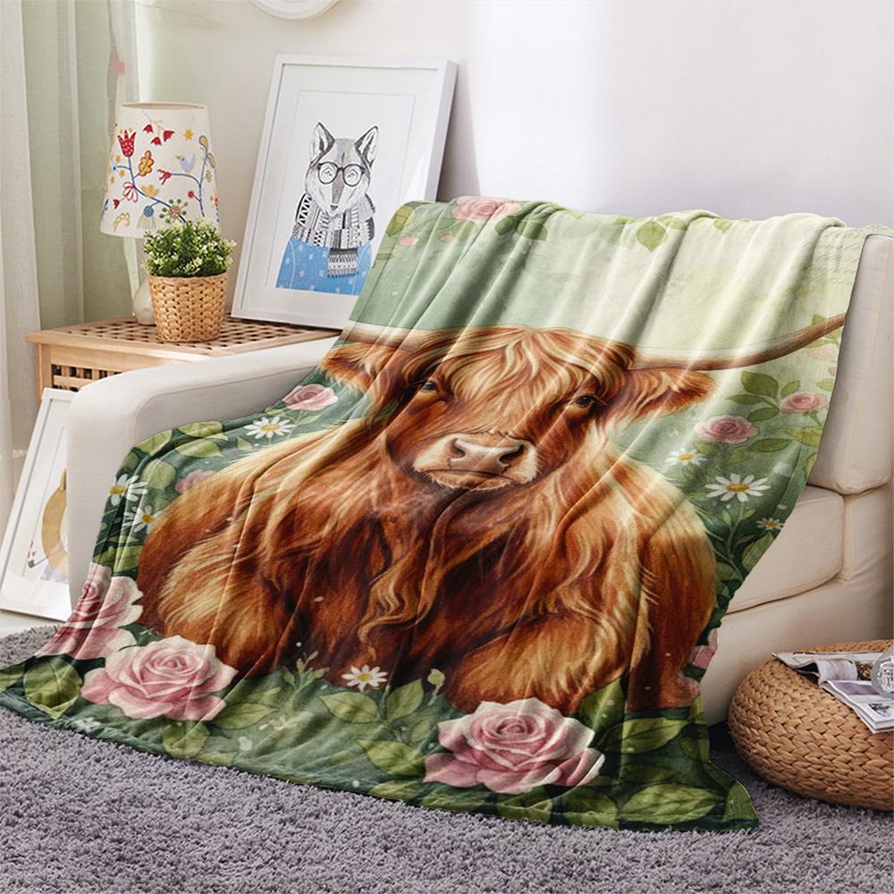 1PC Watercolor style Print FlAannel Blanket, High quality Comfortable for All Seasons, Home Decor, Warmth and Comfort