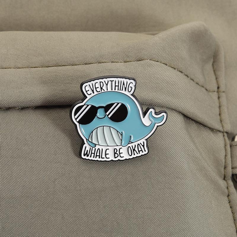 Cute Whale Puns Enamel Pins Everything Whale Be Okay I Whaley Like You Brooches Lapel Badges Animal Jewelry Gift for Kid Friends