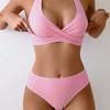 Bikini Striped Single Neck Top Swimsuit New European and American Lace-up Sexy Bikini Swimsuit Women's