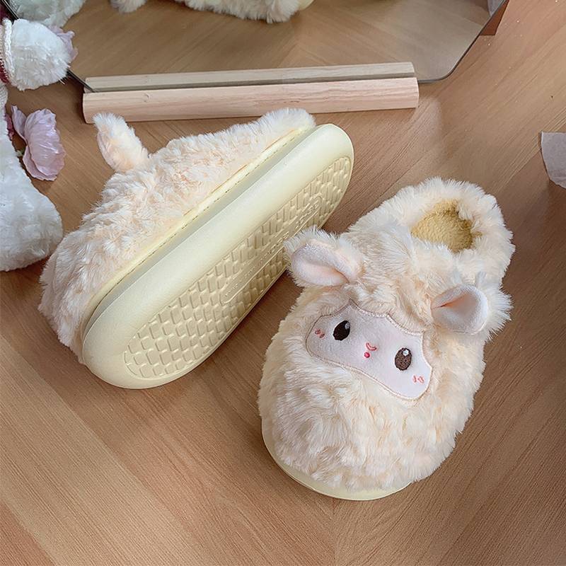 

Хлопковые тапочки 2025 осень и зима новые мультяшные милые маленькие шерстяные теплые на толстой подошве нескользящие домашние туфли 38-39 белый