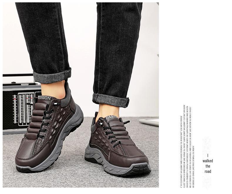 Men's Large Winter Cotton Crocodile Pattern Snow Boots with Velvet Lining