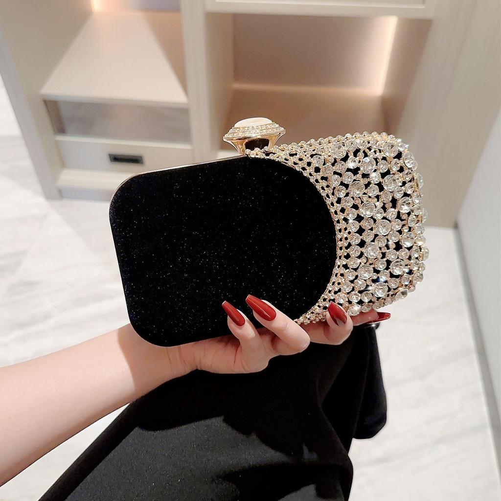 Hollow Design Women Evening Bags Velvet Glitter Fashion Ladies Wedding Party Clutch Bags Shoulder Chain Diamonds Handbags