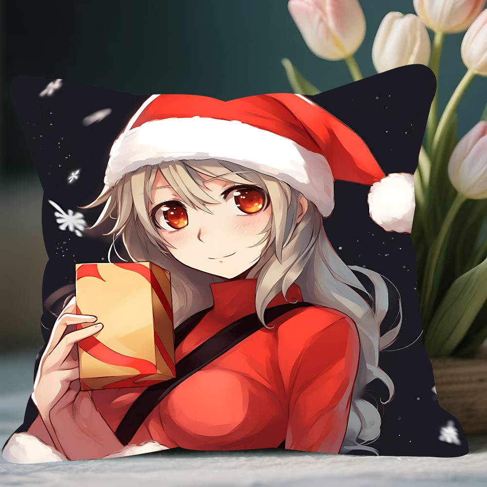

Anime Christmas Girl Pillow Case Removable Washable Cushion Cover – All-Season Soft Linen 12x12Inch
